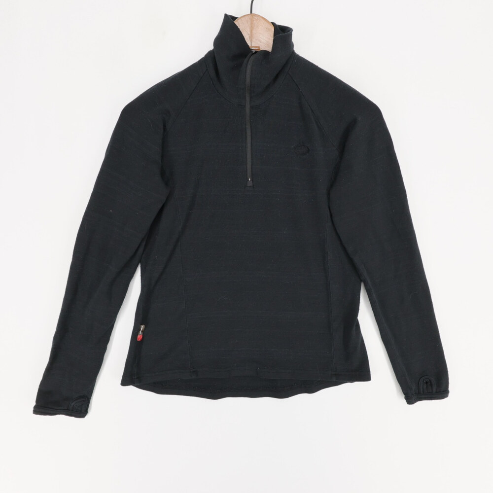 Icebreaker Bodyfit Pullover Womens M Black Merino Wool Half Zip Thumbholes